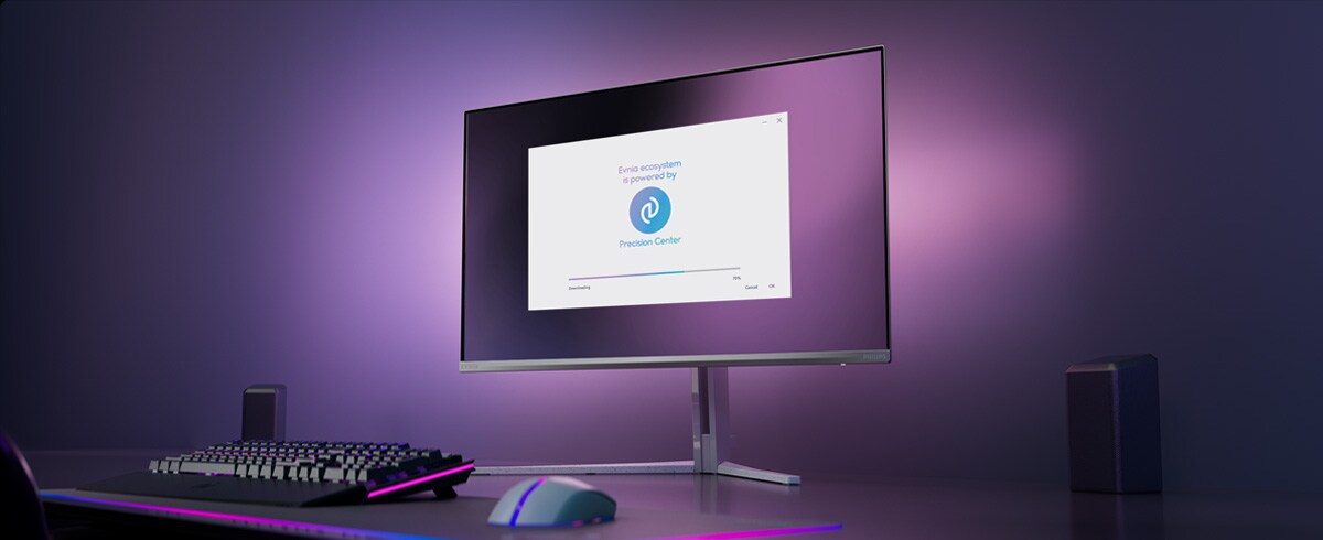 A Philips Evnia monitor beállítva a Precision Center számára