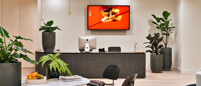 Philips professzionális kijelző monitor egy hivatali recepcióspultnál